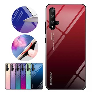 พร้อมส่งทันที Case Huawei Nova5T  เคสกระจกสองสี เคสเงาไล่สี สีกระจกเทมเปอร์ปลอกแก้วฝาหลังกันชน ขอบนิ่ม TPU CASE