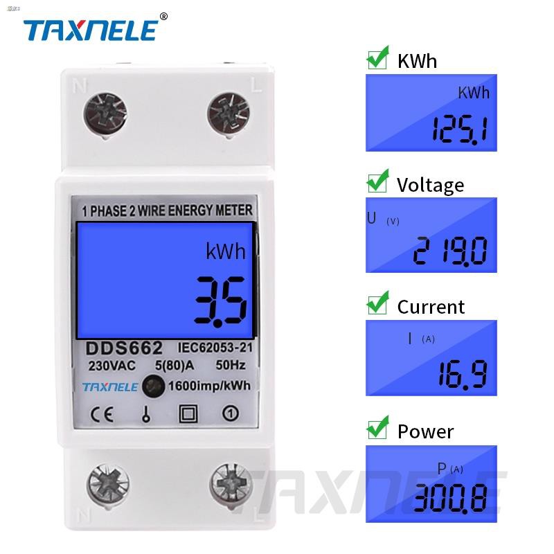 Backlit Single Phase Two Wire LCD Digital Display Wattmeter Power Consumption Energy Meter kWh AC 230V 50Hz 60Hz Din Ra