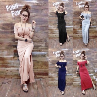 TW8392 Maxi Dress แม็กซี่เดรสปาดไหล่แขนสั้น