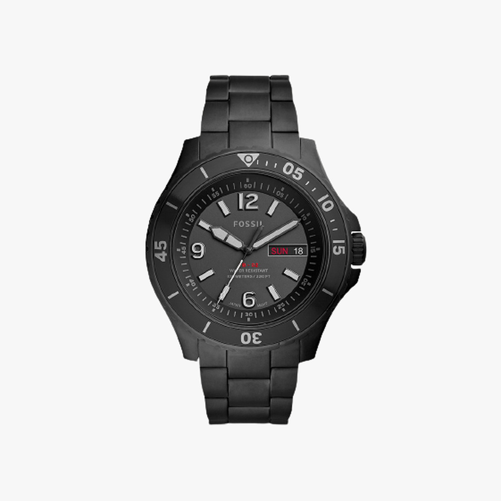 Fossil นาฬิกาข้อมือผู้ชาย Fossil Three-Hand Date Black Stainless Steel Watch Black รุ่น FS5688