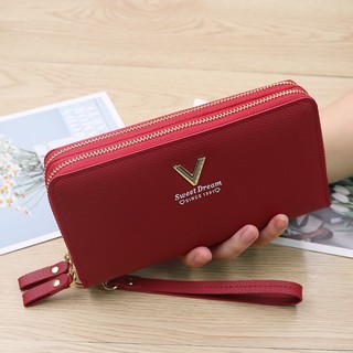 ❤️พร้อมส่ง❤️กระเป๋าสตางค์ซิปคู่(มีสายคล้องมือ) รูปวี