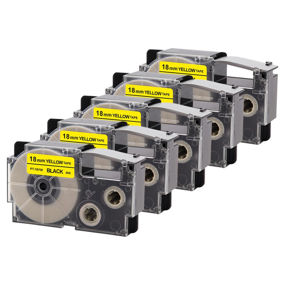 5 แพ็ค XR-18YW XR18WE XR-18WE เทปฉลาก, ใช้งานร่วมกับเครื่องพิมพ์ Casio Ez-ฉลาก KL120 KL-750 KL-750B 