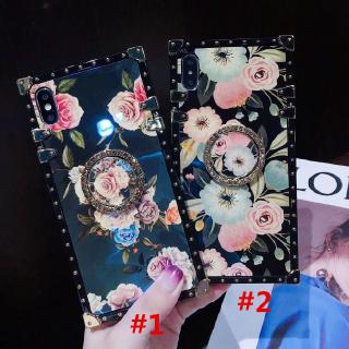 For Huawei P30 P40 P50 Lite Mate20 Mate30 Pro Nova 5T 7i 7SE 7 Pro 10 9SE Y7A Y9 Prime 2019 Y6P 2020 Floral Flower Square Phone Case With Ring