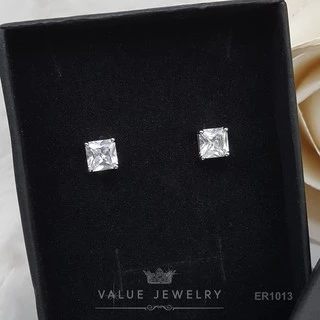 ต่างหูแป้น เพชรทรงสี่เหลี่ยม Princess Cut มี4ไซส์ เครื่องประดับแฟชั่น ValueJewelry ER1105 ER1011 ER1012 ER1013