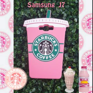 เคสซิลิโคนแก้วสตาร์บั๊คสีชมพู ซัมซุงJ7 พร้อมส่งเลย