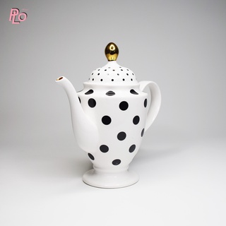 Philos(ฟิโลส)Miss etoile Tea/Coffee Pot Big Black Dots | กาน้ำชาเซรามิคสำหรับชงน้ำชา ตกแต่งลายน่ารักๆ : TP039