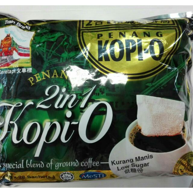 penang kopi -o(ปีนัง โกปีโอ )Penang Train Brand 2 in 1 Kopi-O Less Sugar 槟城火车标2合1咖啡乌 (28’s x 28g)