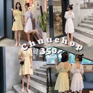 พร้อมส่งJulia korean dress ชุดเดรสสั้นกระดุมกลาง ผูกโบว์หลัง