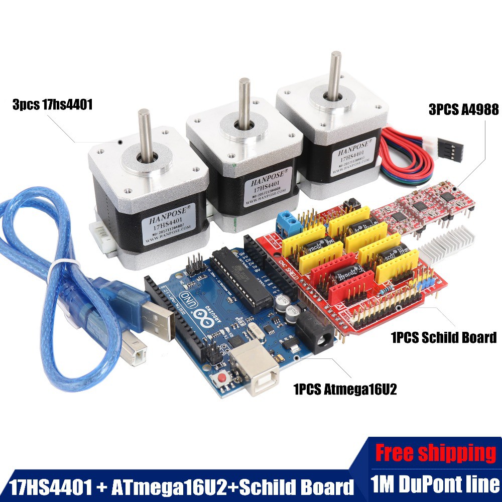 มอเตอร์：Free shiing 3CS Nema17 Steer Motor 17HS4401+ Shield Exansion