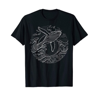 เสื้อยืดแฟชั่น พิมพ์ลายคลื่นทะเล ปลาวาฬ สําหรับผู้ชายS-5XL