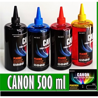 หมึกเติม  "PEACOCK" (Shoola) For Canon ​500ml.เกรดพรีเมียมใช้เติมเครื่องพิมพ์ตระกูลCanon เทียบเท่า คุณภาพสีสดใส ติดทนนาน