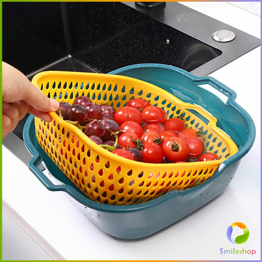 Smileshop ตะกร้าล้างผลไม้ 2ชั้น  2in1 ตะกร้าล้างผัก Basin for washing vegetables - รูปที่ 5