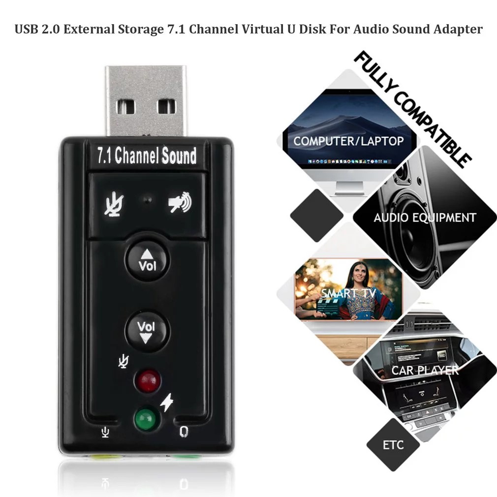 ซาวด์การ์ด การ์ดเสียงUSB2.0 Sound Card Adapter Audio 3D 12Mbps Virtual 7.1