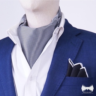 เซ็ทคราวาทดำขาวลายHoundstooth+ผ้าเช็ดหน้าสูท