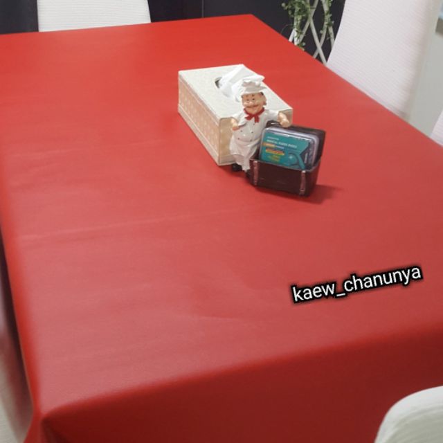 #ผ้าปูโต๊ะ pvc ผิวเปลือกลิ้นจี่ สีแดงส้ม กันน้ำ กันร้อน ขนาด 1.4m  X  2m ทำความสะอาดง่าย ผ้าสวย หนานุ่ม