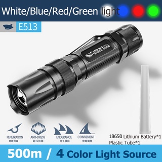 Smilingshark E513 ไฟฉาย led มัลติฟังก์ชั่น flashlgith Zoomable ไฟฉายช่วยชีวิต ไฟฉายฉุกเฉิน แหล่งกำเนิดแสงสี่สีขาว น้ำเงิน แดง และเขียว