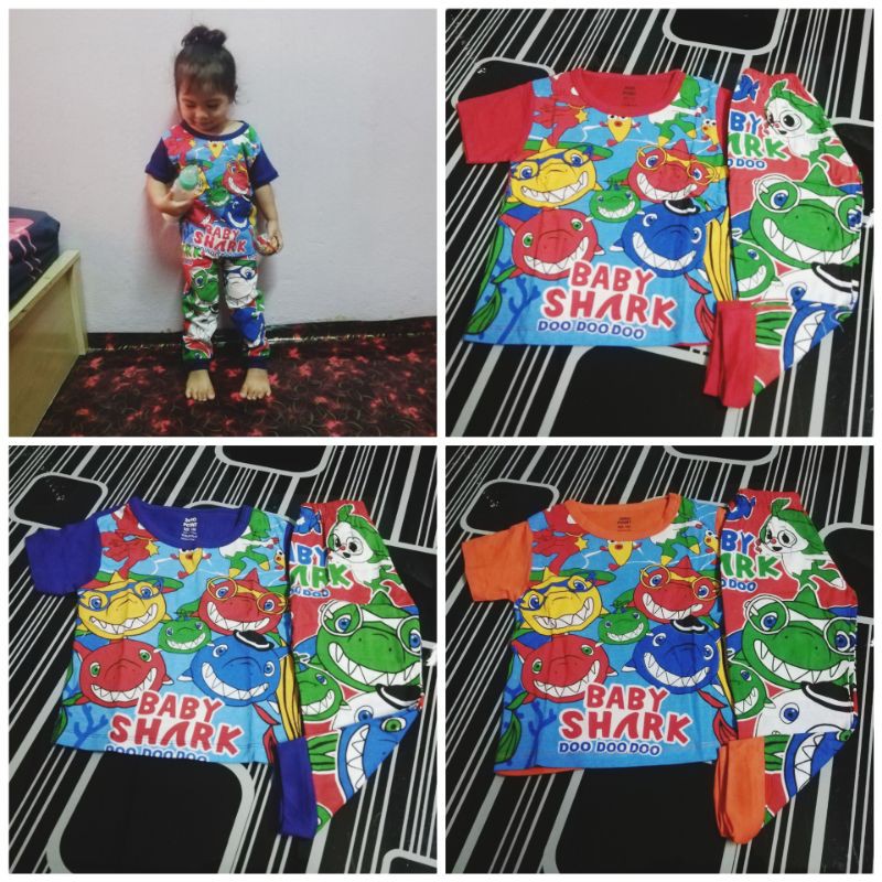 ชุดนอนเด็ก Baby Shark ชุดนอนผ้าฝ้ายเต็ม Baby Shark Baju Malam Baju Tidur Budak Cotton