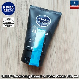 NIVEA® Men DEEP Cleansing Beard &amp; Face Wash 100 ml นีเวีย ทำความสะอาดผิวหน้า สำหรับผู้ชาย