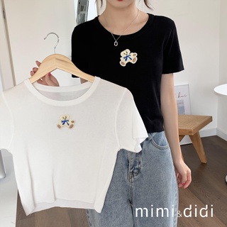 mimi&amp;didi 💖พร้อมส่ง เสื้อครอปท็อป ครอปเกาหลี เสื้อยืด ผ้านุ่มใส่สบายมาก56021-1