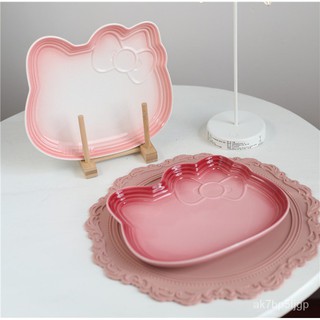 French French cool color LeCreuset cat head plate cute Hello kitty plate KT snack plate plate ajJR