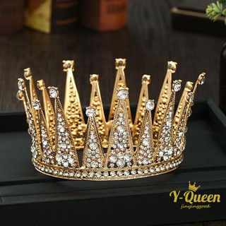 High Grade Crystal Round Crown Girl Birthday Pageant Decor Gold Color Bride Wedding Exquisite Dress Hair Ornaments