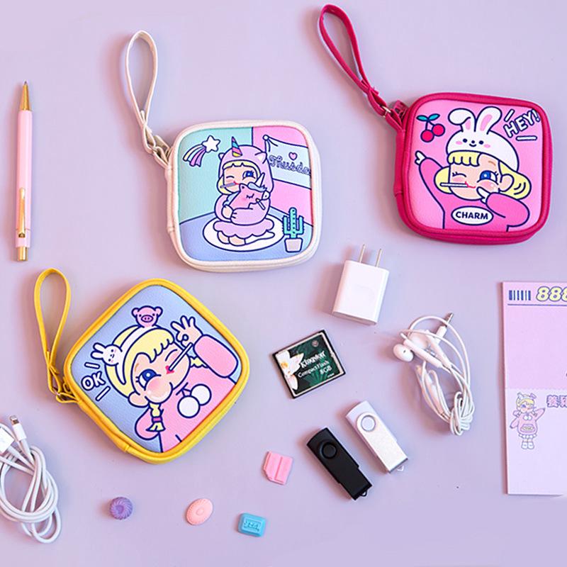 Bangbang mobile phone data cable charging cable storage bag cartoon cute headset coin student girl soft girl change