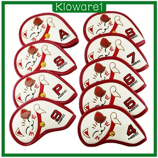 [KLOWARE1] 9Pcs/Pack Golf Club Head Covers Fortune Cat Golf Irons Covers Leather Headcovers