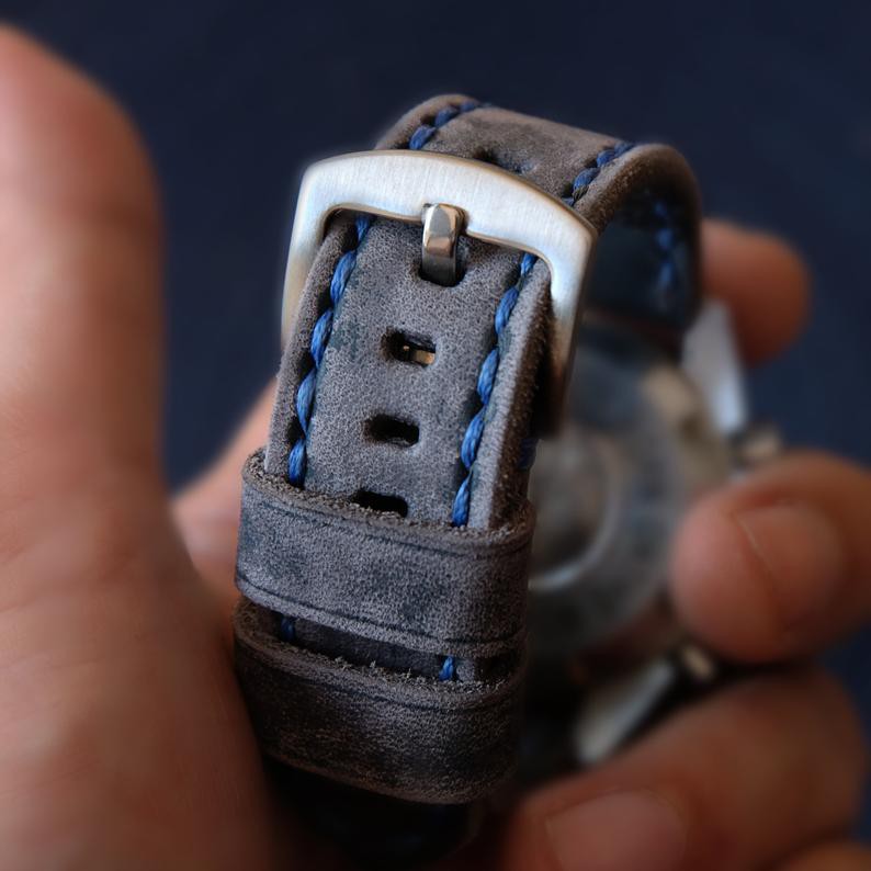 สายนาฬิกาหนังวัวญี่ปุ่น Handmade รุ่น T-120 สายนาฬิกาแนววินเทจ มีเฟดมาในตัวขนาด 18mm 20mm 22mm 24mm