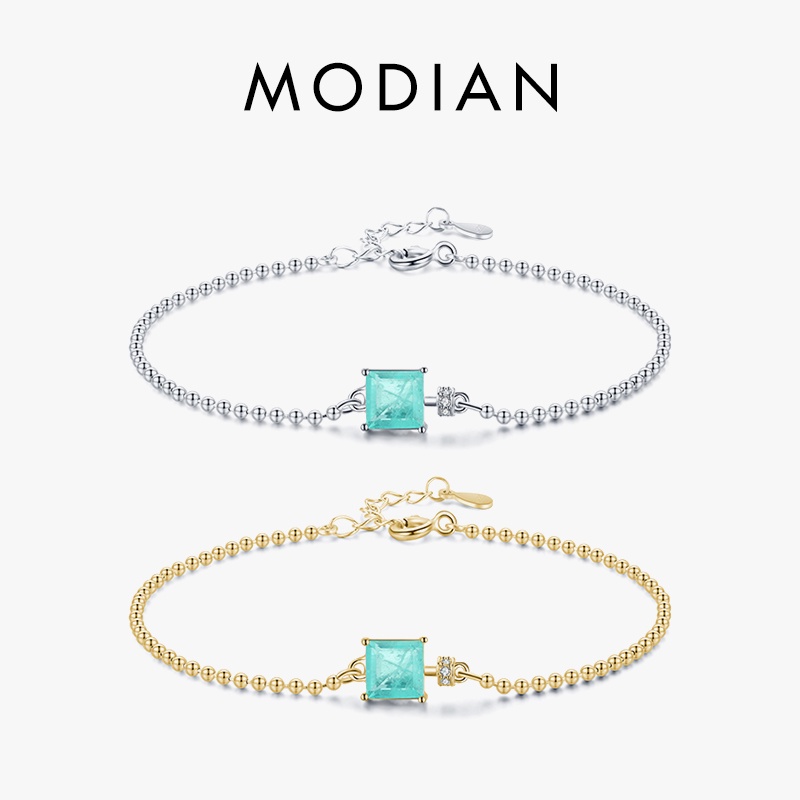 Modian 2022 ใหม่จริง 925 เงินสเตอร์ลิงหรูหราสแควร์ทัวร์มาลีนลูกปัดสร้อยข้อมือผู้หญิง Paraiba Fine Statement เครื่องประดับ