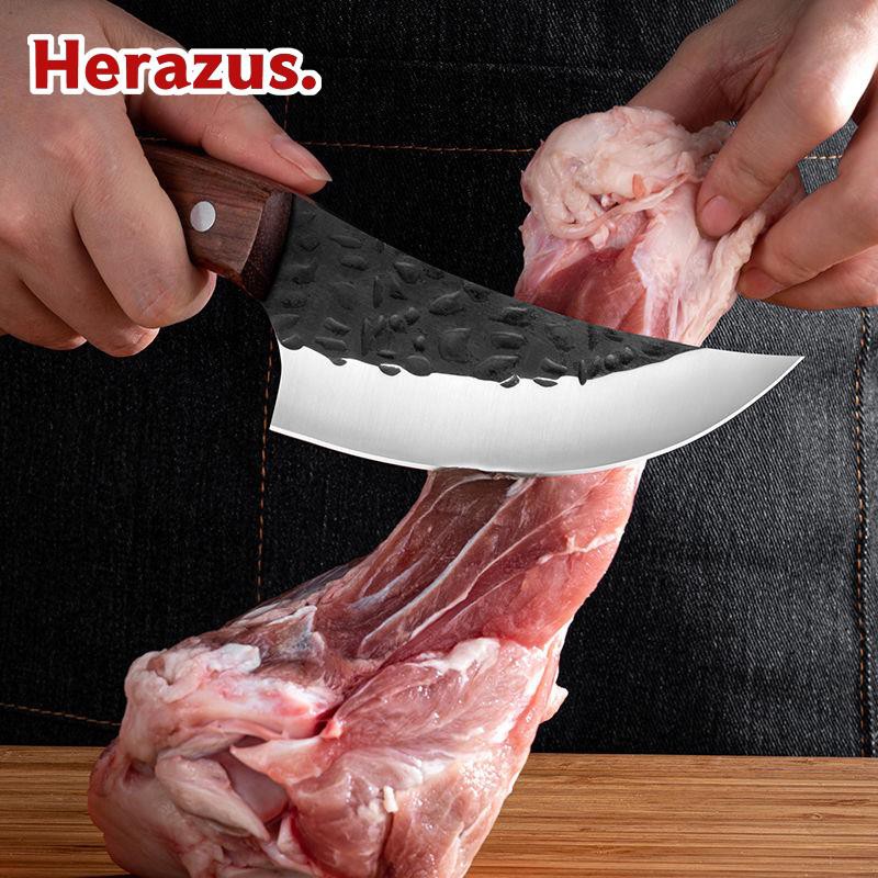 Herauzsมีดฆ่าคมพิเศษมีดแล่เนื้อมีดกระดูกมีดฟอร์จตอกมีดเนื้อดาบขนาดเล็กมีดถลกหนังมีดฆ่าปลา