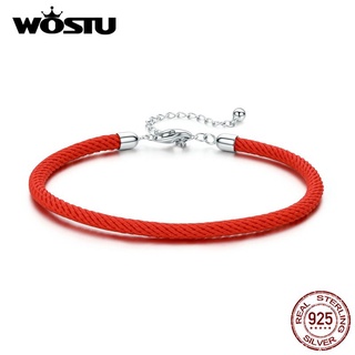 Charms Wostu สร้อยข้อมือ เงินแท้ 100% 925 ประดับลูกปัด สีแดง สไตล์คลาสสิก สําหรับทําเครื่องประดับ DIY CQB166