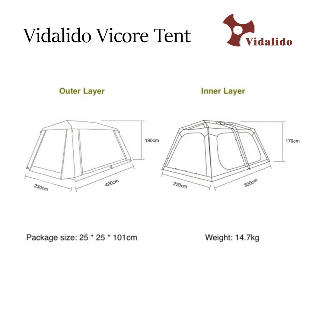 Tent Vidalido Vicore Mini รุ่มใหม่ล่าสุด เต๊นท์ครอบครัว พร้อมส่ง