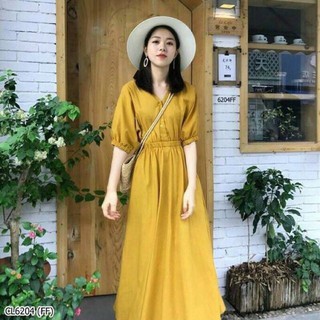 Maxi dress เดรสยาวสีเหลืองทรงสวย