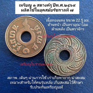 เหรียญสตางค์รู ปีพ.ศ.2469 สมัยรัชกาลที่ 7 เนื้อทองแดง