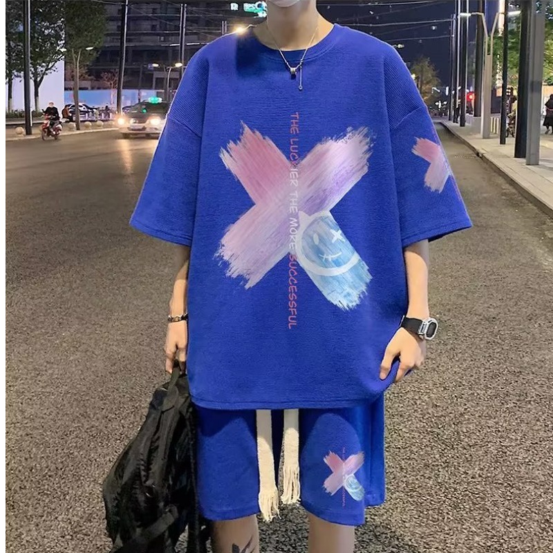 ใหม่ ชุดเสื้อยืดแขนสั้น และกางเกงลําลอง สองชิ้น แฟชั่นฤดูร้อน สําหรับผู้ชาย