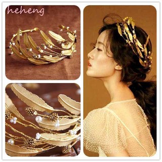 Retro Baroque Wedding Crown Bride  Golden Leaf Tiara Gold Jewelry Vintage