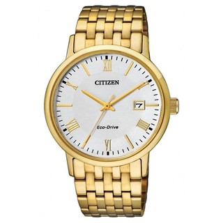 CITIZEN Eco-Drive Sapphire Glass Mens Watch Stainless Strap รุ่น BM6772-56A - Gold / White