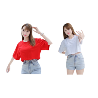 โปรโมชั่น : เสื้อยืดโอเวอร์ไซส์ แขนสั้นสีพื้น Cotton100% เสื้อครอป