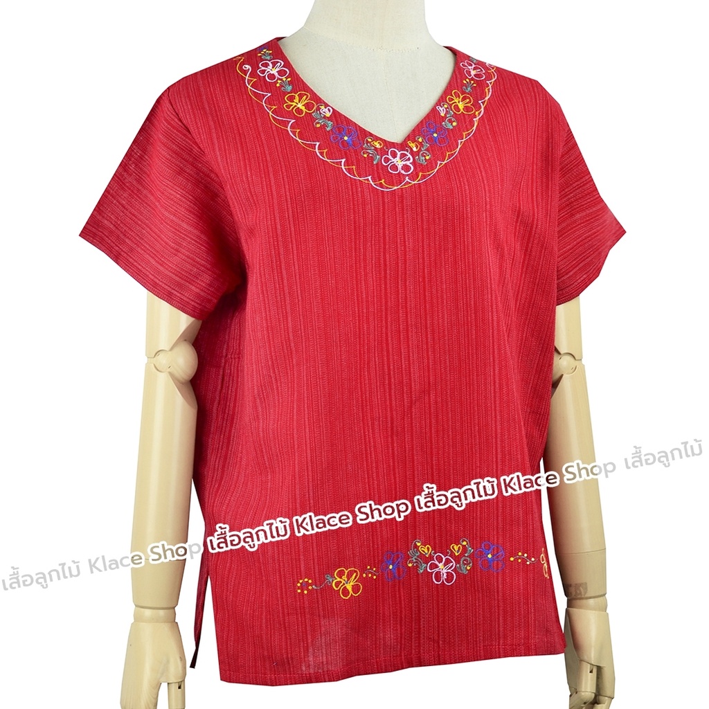 เสื้อผ้าฝ้ายลายปัก คละคอ BN983 ไซส์ 38 - 46 นิ้ว เสื้อคนแก่ เสื้อคุณแม่ - NEUROT