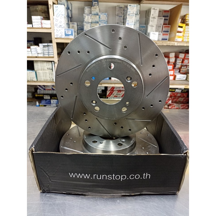จานดิสเบรค แต่งเจาะรูเซาะร่อง คู่หน้า RUNSTOP SLOT Honda Civic FB  1.8s ปี12-15, Civic FD เครื่อง 2.