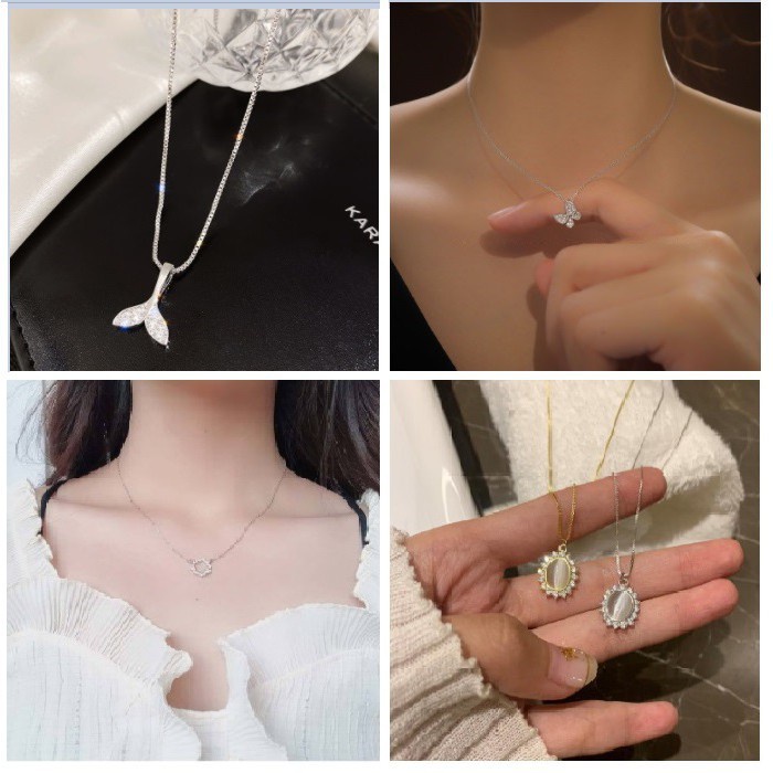 BBY ANTI-ALLERGY สร้อยคอเงินจี้ Fish Tail Mermaid Butterfly Moon สไตล์เกาหลีแฟชั่นผู้หญิง