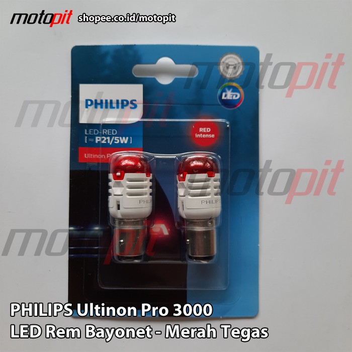 Merah Philips LED เบรค P21/5W Ultinon Pro 3000 BAY15d Bayonet สีแดง S25