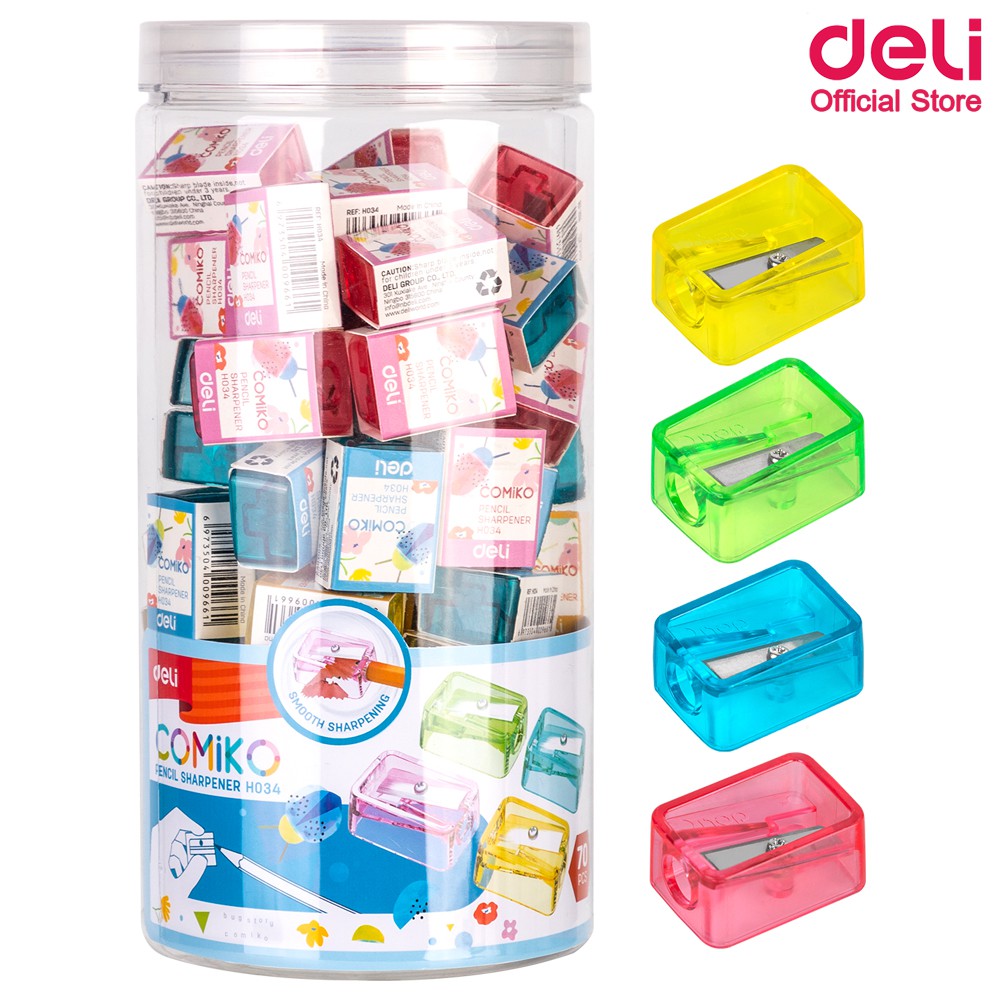 กบเหลาดินสอ Deli กบเหลา กบเหลาดินสอนีออน แบบพกพา ขนาด 3 × 2 CM (บรรจุ 70 ชิ้น/กระปุก) เครื่องเขียน อุปกรณ์การเรียน