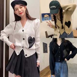 shein 20022เสื้อคาร์ดิแกน เสื้อคลุมคาร์ดิแกน  เสื้อไหมพรมคาร์ดิแกนสไตล์เกาหลี 3 สี  ลายหัวใจส ผ้านิ่ม ชุดน่ารัก