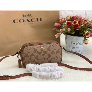 (แท้ 💯%‼) COACH 77996 SIGNATURE DOUBLE ZIP CROSSBODY POUCH