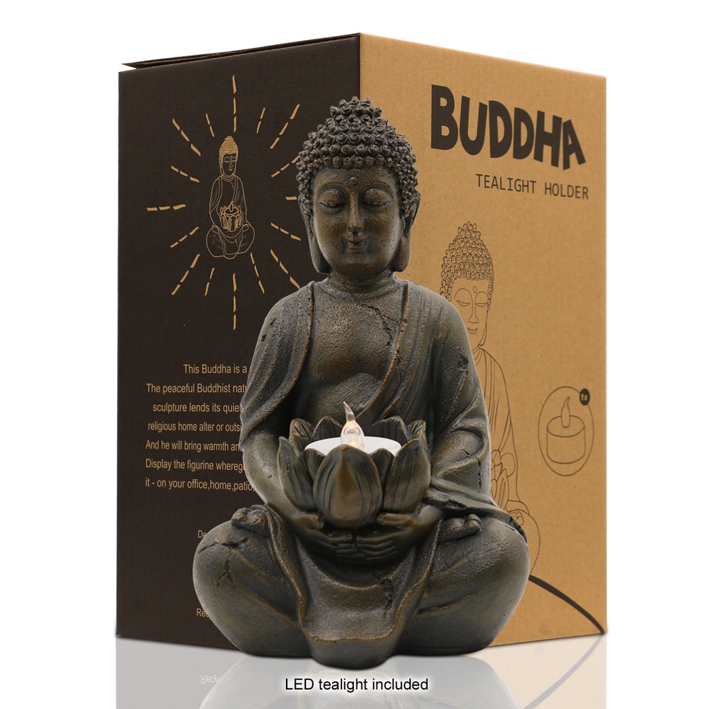 ✇✒✈Goodeco Buddha Statue Home Decor Resin Buddha Tealight Holder Zen Figurines Room Decoration Budas Candle Holder Garde