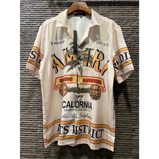 AMIRI SHORT SLEEVE RUM LABEL SHIRT เสื้อเชิ้ตคอปกแขนสั้น เสื้อฮาวาย แบรนด์เอมิริ CALIFORNIA 2022 ต้นมะพร้าว วินเทจ