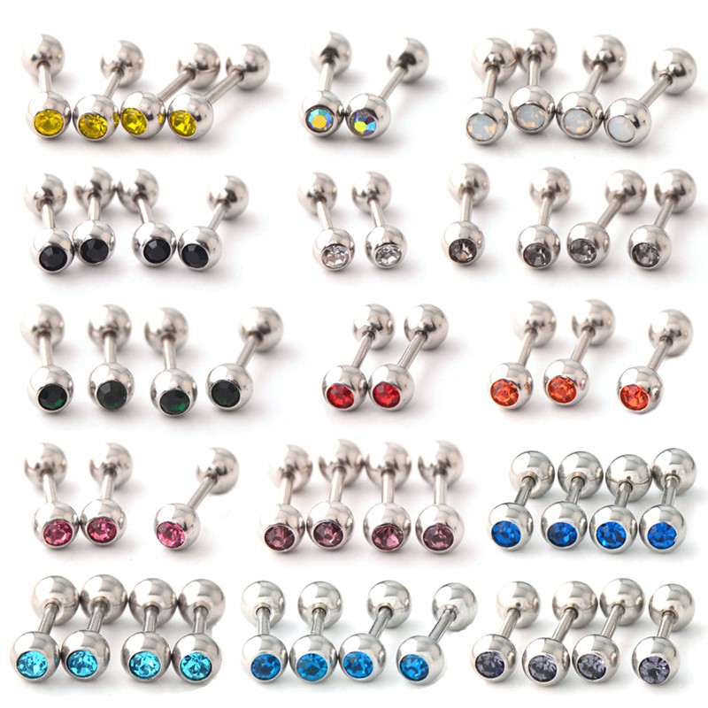 Alisouy 2 ชิ้นเหล็กผ่าตัดรอบคริสตัลกระดูกอ่อน Helix Barbell Bar หูสตั๊ดเจาะ 18G ต่างหูเจาะเครื่องประดับ