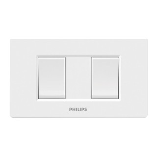 ชุดสวิตซ์ทางเดียว 2 ช่อง LEAF PHILIPS สีขาว 1-WAY SWITCH PHILIPS LEAF 2-MODULE WHITE