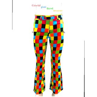 กางเกงขาม้าลายตารางสีจี๊ด colorfull plaid flared trousers